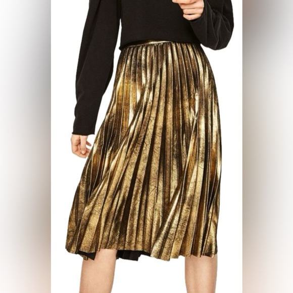 Zara Dresses & Skirts - NWT Zara Woman Gold/Black Midi Skirt.